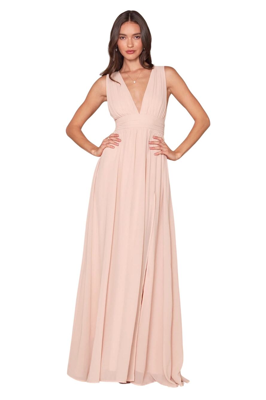 Lulus Heavenly Hues Blush Pink Chiffon Pleated Maxi Dress size Small NWT